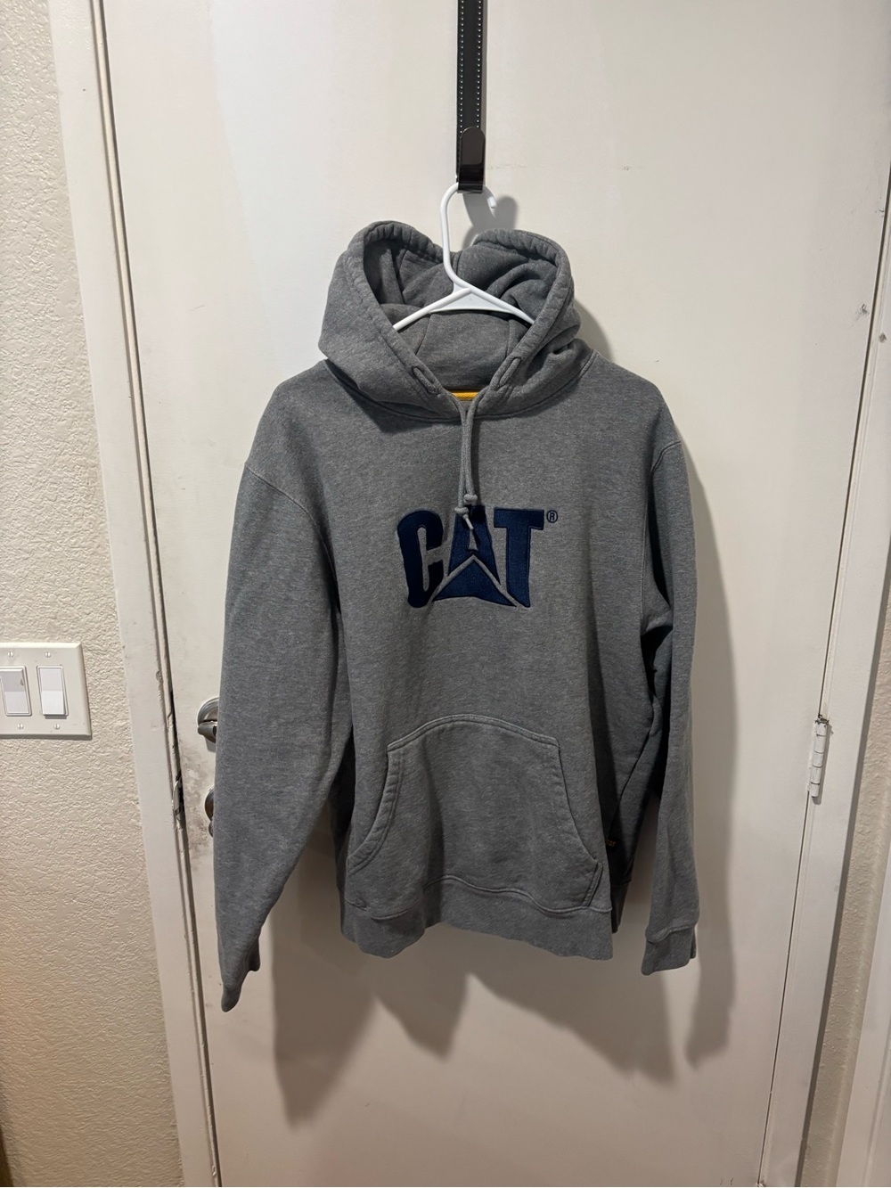 Caterpillar Gray Hoodie with Navy CAT Emblem